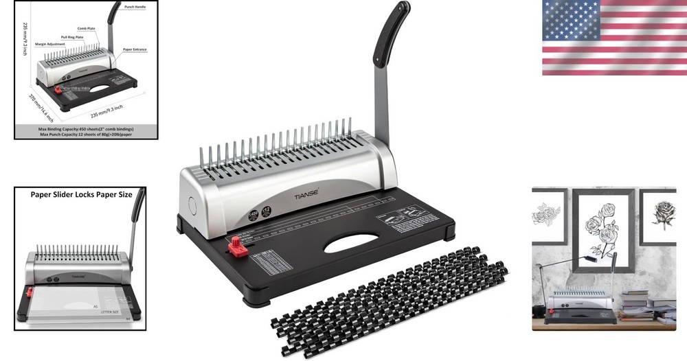 Luxurious Comb Binding Machine - Binds 450 Sheets with 100 PCS Starter Kit