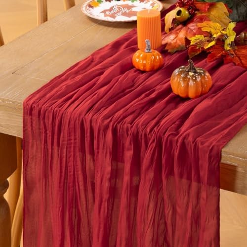 Table Runner 10ft Boho Gauze Cheesecloth Table Runner 10 ft - 1 Pack Red