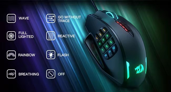 Redragon M908 Gaming Mouse RGB Backlit LED USB Wired 18 Program Buttons 12400DPI