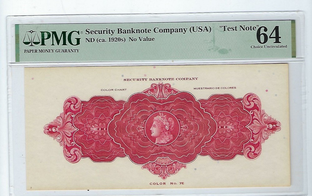 (ca.1920s) Security Banknote Com. Test Note PMG 64 May be the only one known