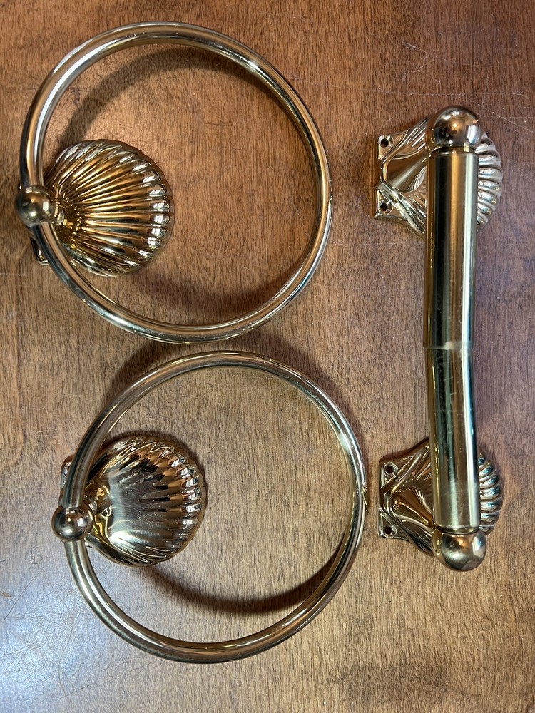 Vintage Shenter Solid Brass Towel Loops TP Bracket Shower Curtain Hooks Seashell