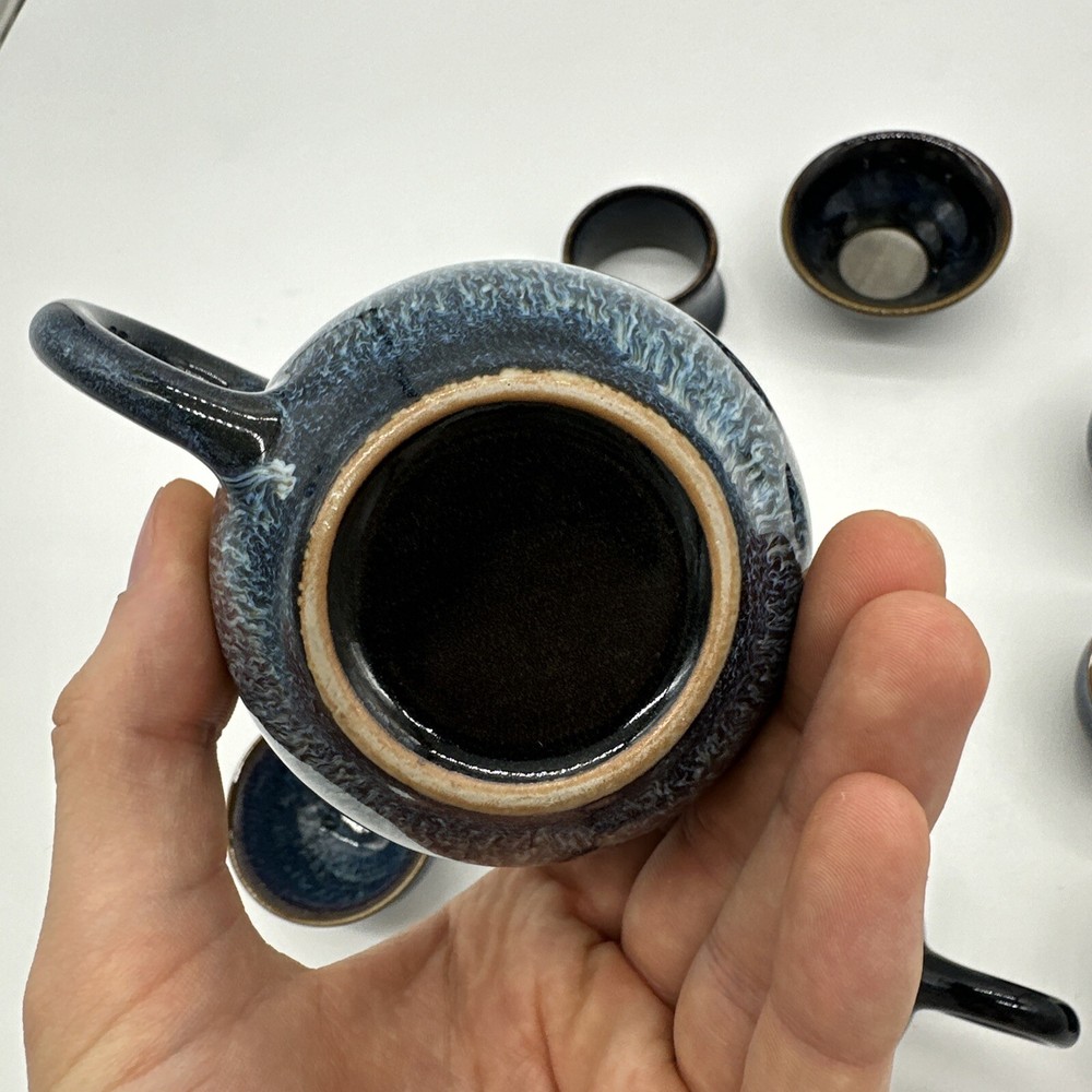 Tenmoku Tea Set - Blue - Missing One Cup