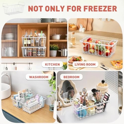 Freezer Organizer Bins with Foldable Handle Pack Stackable Freezer 8 White