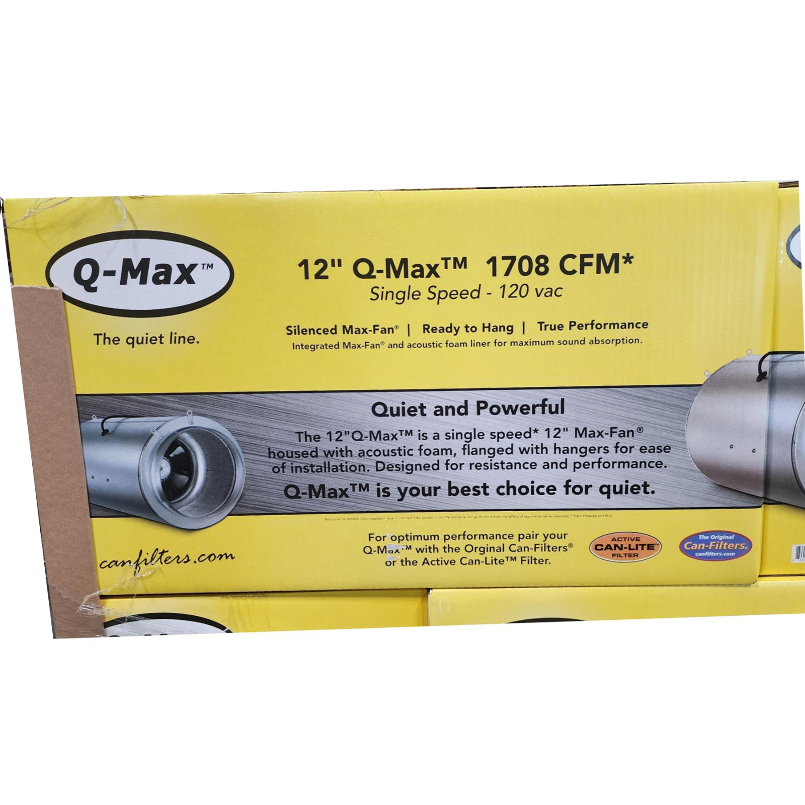 New Grow Fan Q-Max 12″ 1708 CFM 120V Single Speed 4.1A 3300 RPM 489W Hydroponic