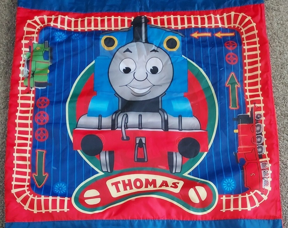Vtg 2006 Thomas the Tank Engine Train Sleeping Bag 4 ft Blue Red Side Zip