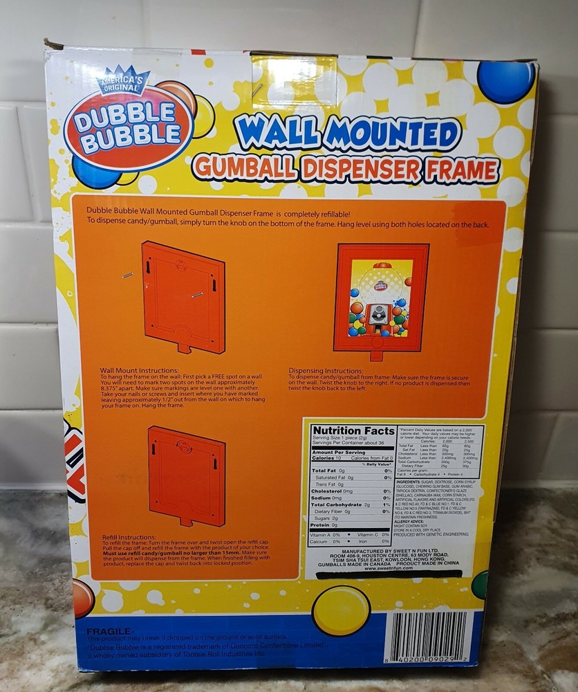 Dubble Double Bubble Wall Mounted Gumball Dispenser Frame Mount Machine
