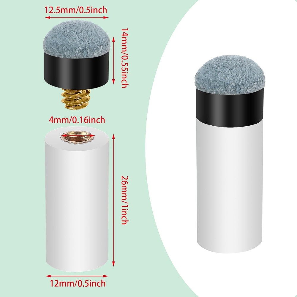 10 Sets Screw on Pool Cue Tips Replacement Billiard Cue Tips with White Pool...