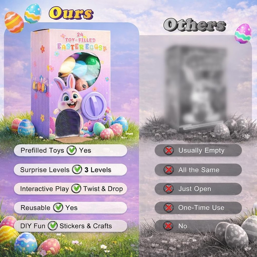 24PCS Prefilled Easter Eggs with Toys Inside - Gumball Machine Style Easter E...