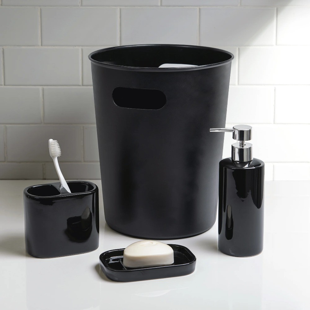 Basic Rich Black Ceramic Toothbrush Holder for Adults