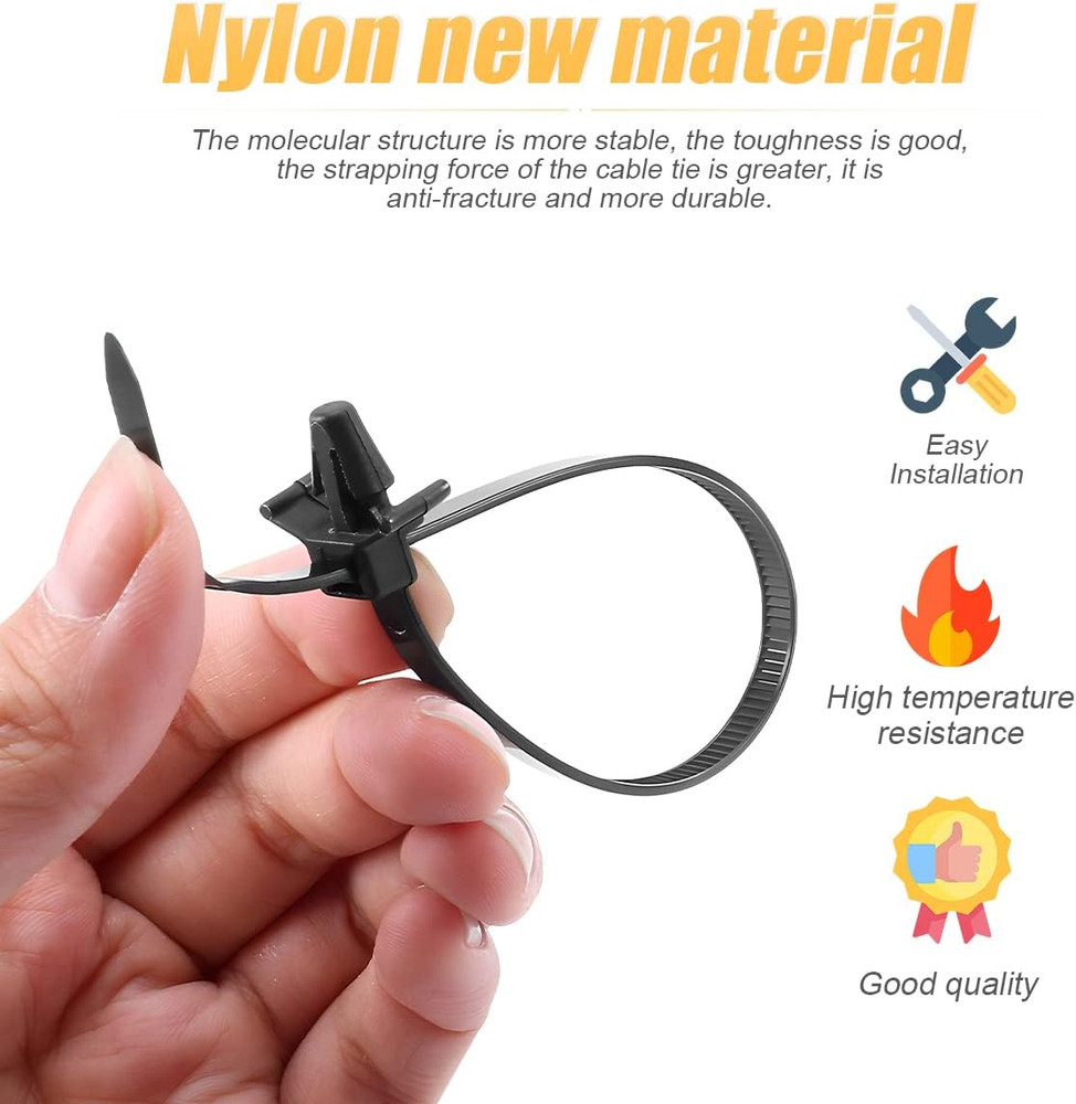 120PCS Car Push Mount Cable Zip Tie, Nylon Self Locking Cable Strap, Engine Bay