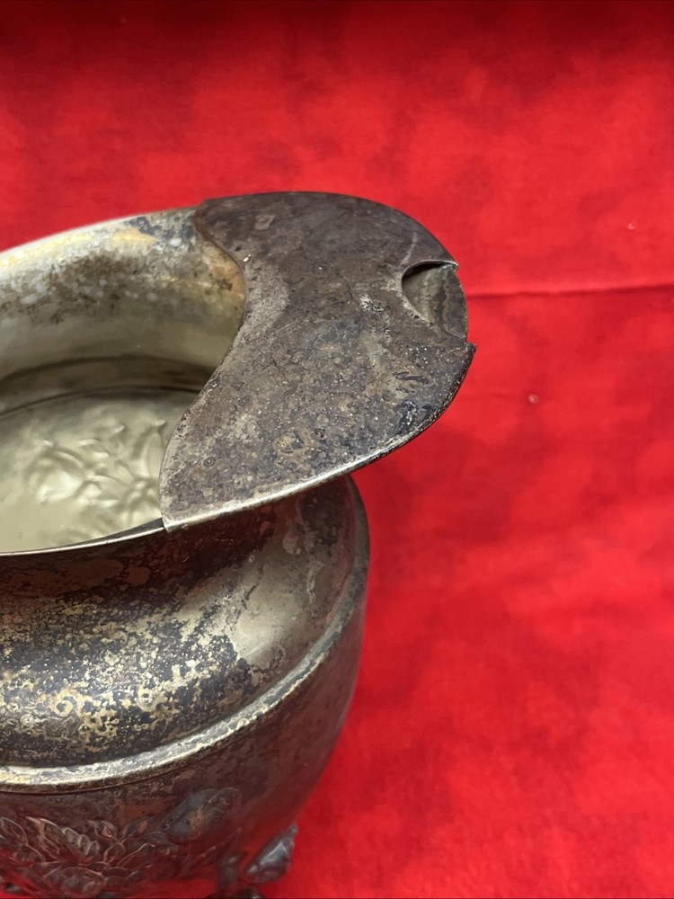 VINTAGE CHASED by SHERIDAN SILVER PLATED LIPPED ORNATE FOOTED PEDESTAL PITCHER