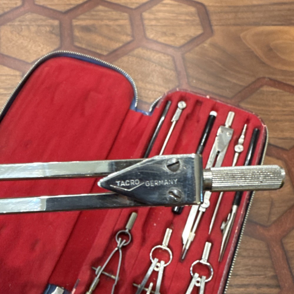 Tacro 2131 Germany Vintage Drafting Tool Set, Precision Instruments in Blue Case