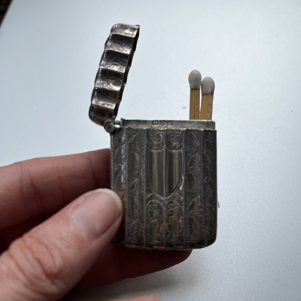 solid silver match case Stunning Antique Rare