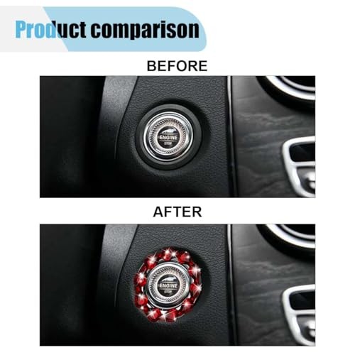 Bling Car Engine Start Stop Button Decoration Ring, Crystal Push to Start Red