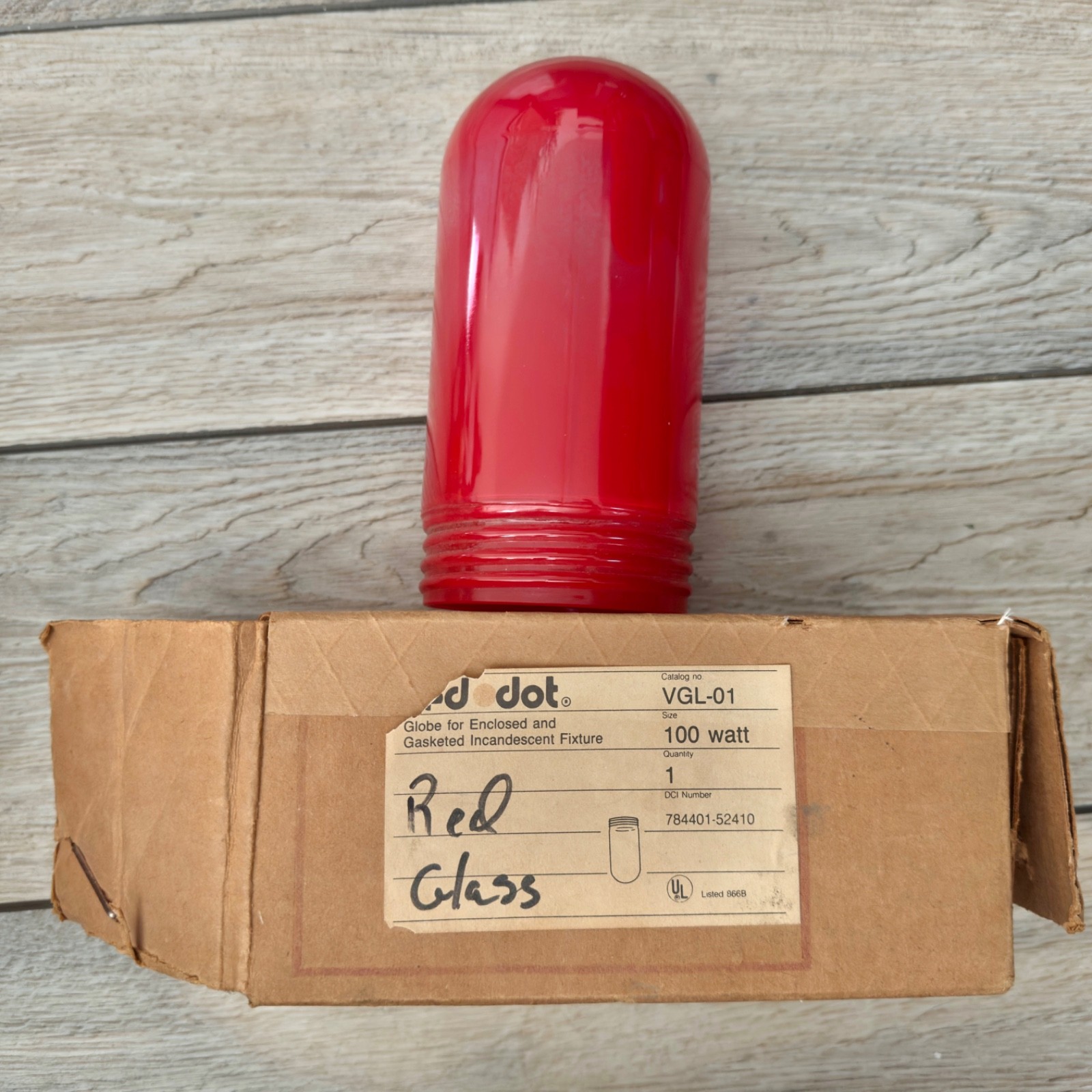 Red Dot Industrial Light Fixture Explosion Proof Red Yellow Glass & Cage NOS