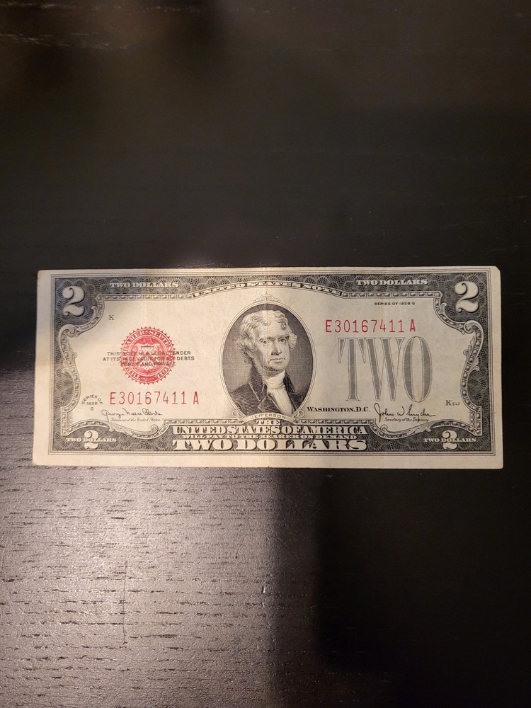 1928 G Two Dollar $2 Red Seal Note