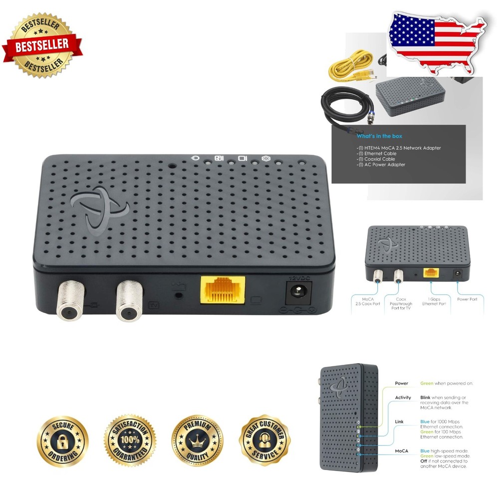 MoCA 2.5 Adapter 1Gbps Ethernet Coax Network Backbone Streaming