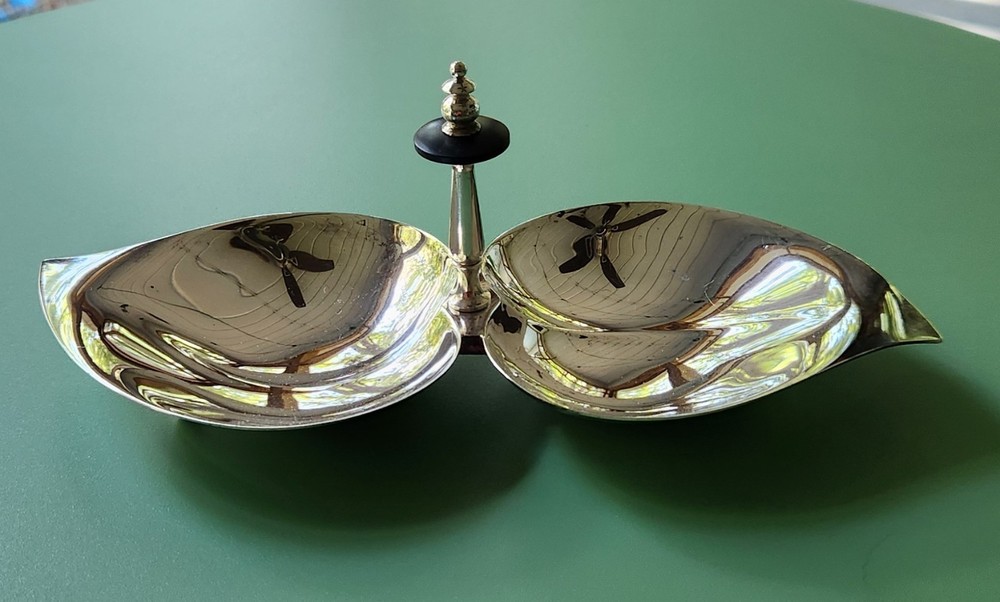 F. B. Rogers Silver Co - Silver on Copper - 2 Leaf Serving -  Condiment Dish