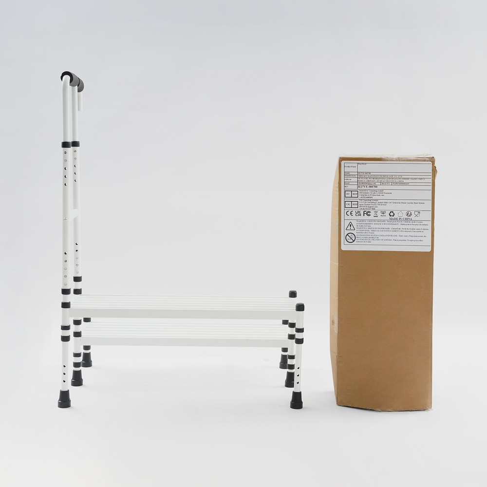 2-Step Stool with Handle, Floor Standing Metal Stepping Stool, White Step Stool
