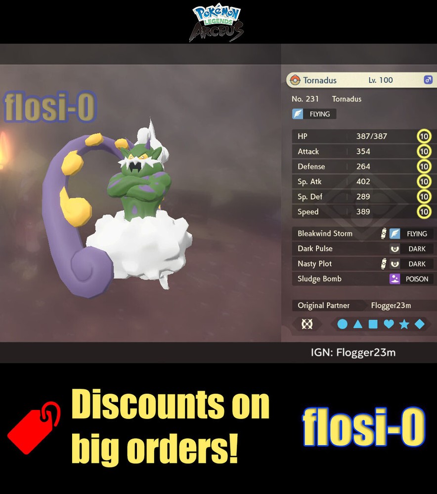 6IV Tornadus Incarnate Max Effort Level Pokemon Legends Arceus