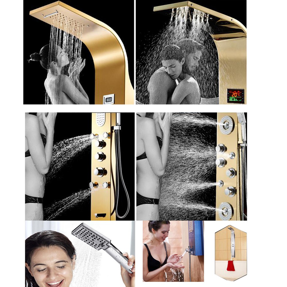 ELLO&ALLO Stainless Steel Shower Panel Tower System,LED Shower Head 6-Function