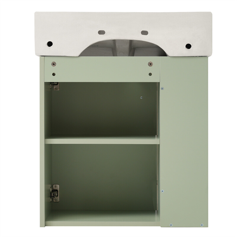 21.6" Modern Small Floating Bathroom Vanity w/Ceramic Basin & Left Side Storage