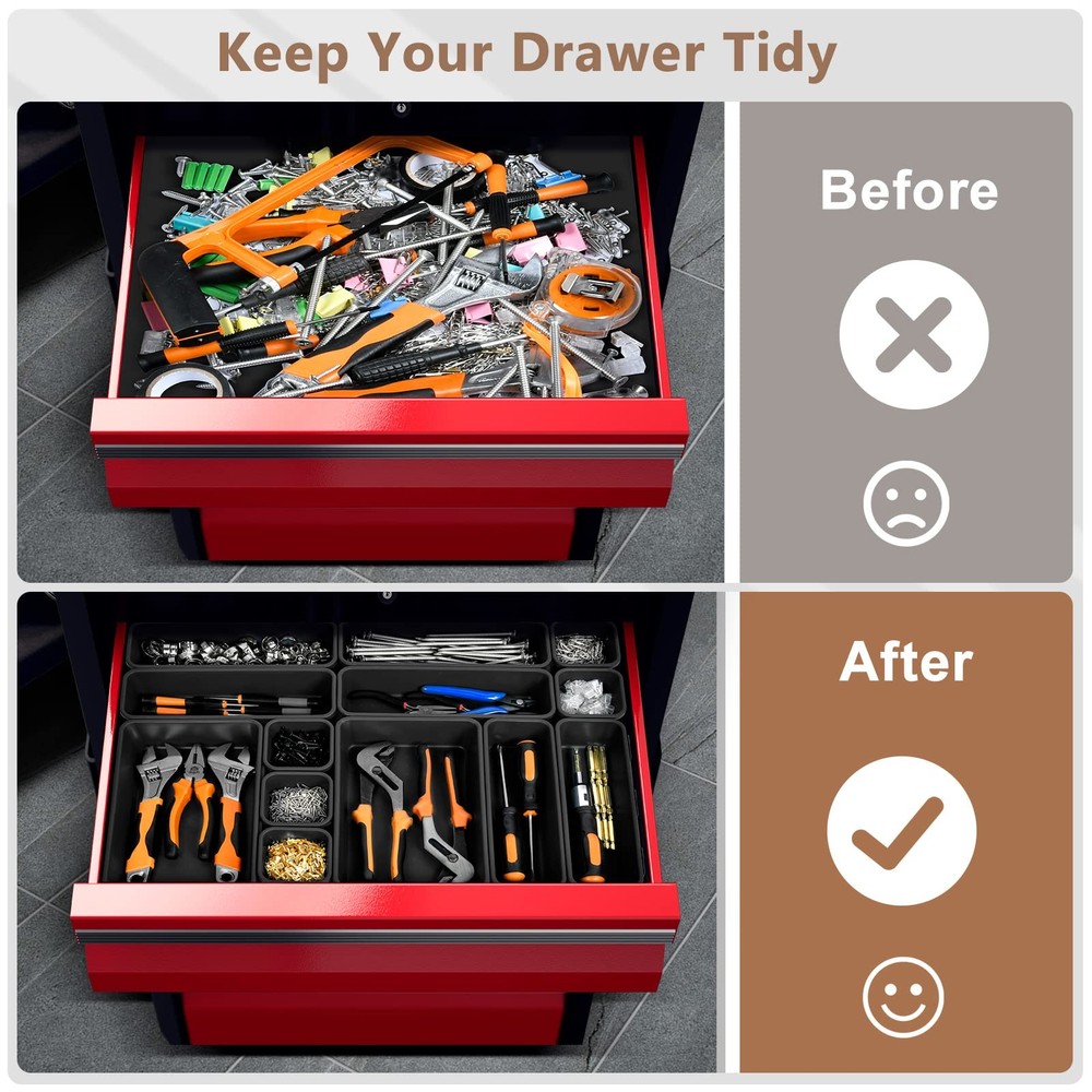【𝟰𝟲𝗣𝗖𝗦 & 5 Size Tool Box Organizer Tray Divider Set, 【Black】 Bathroom Dr...