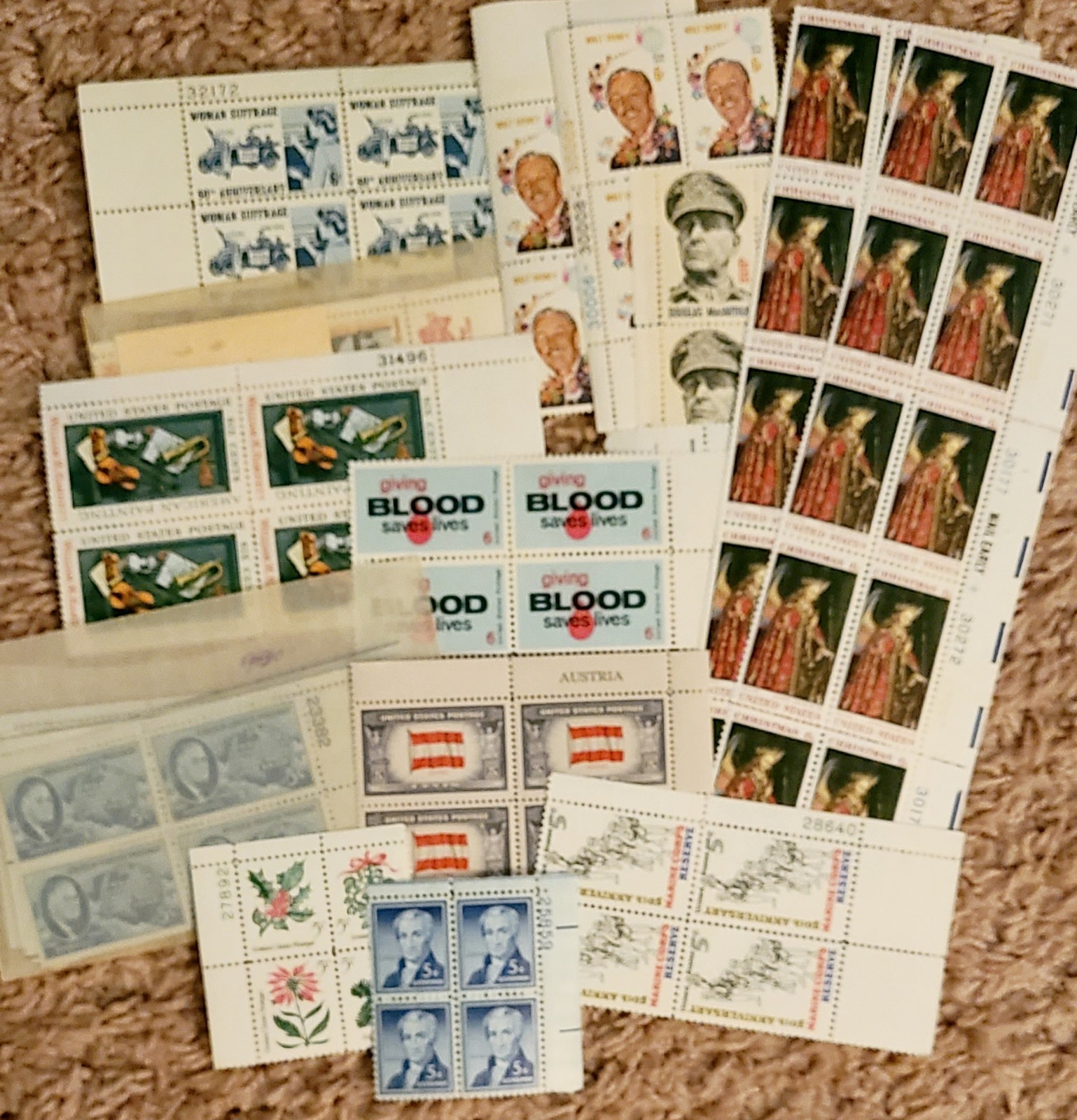 US STAMPS Lot MNH Mixed FV $190, Scott Identified In Binder + Plate Block Sets