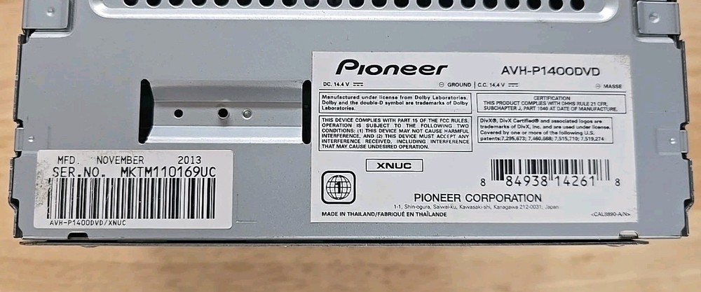 Pioneer AVH-P1400DVD DVD/CD Touchscreen Stereo