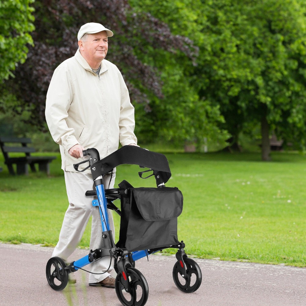 Aluminum Rollator Walker & Seat Backrest Rolling Walker Adjustable Black Walker