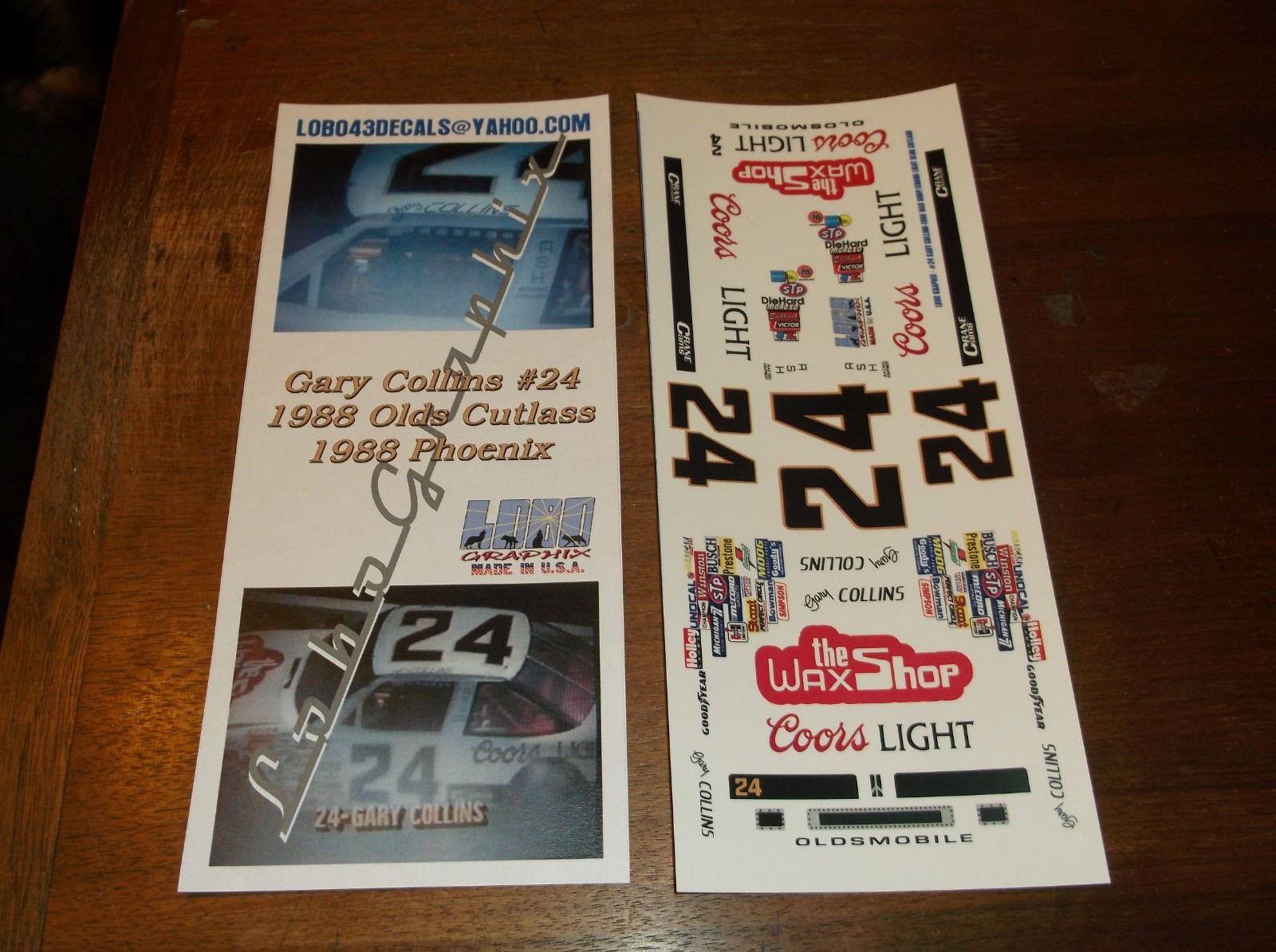 Gary Collins #24 1988 COORS LIGHT Olds  1/24/25th scale decals LoboGraphix