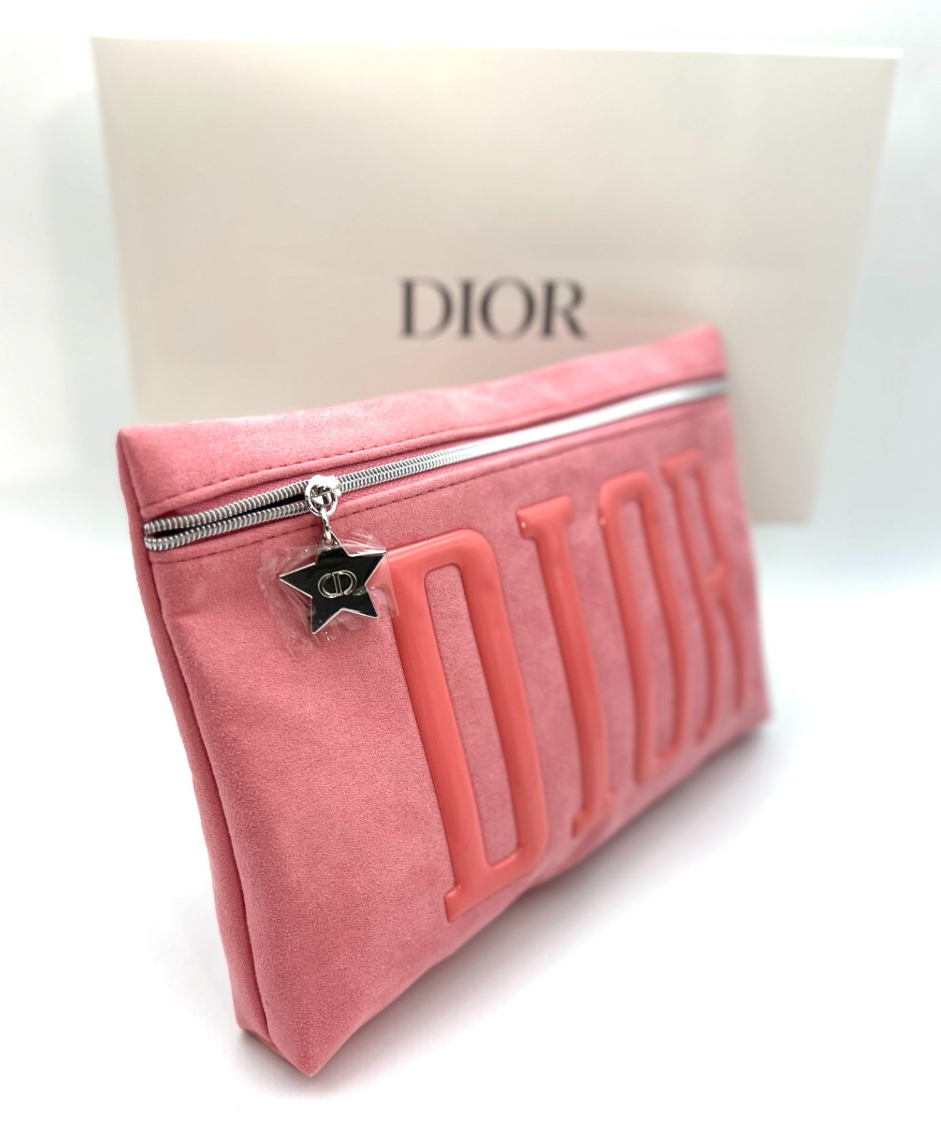 New! Dior Cosmetic Star Zipper Makeup Bag Pouch Clutch ~ Pink Suede