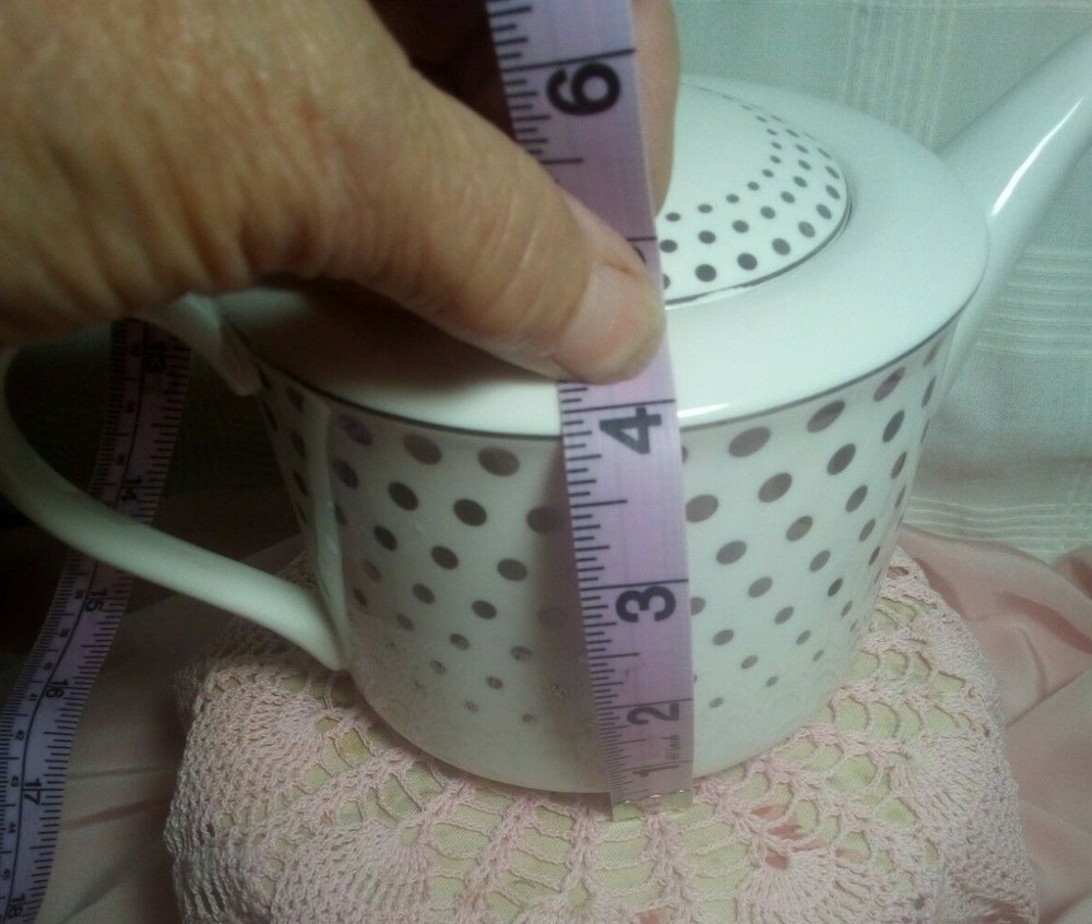 Gracies Teaware ~White Porcelain & Silver Dotes ~ 28 Oz. TEAPOT
