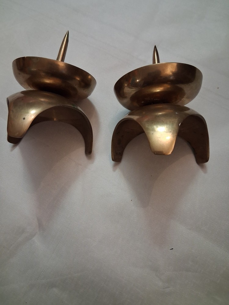 Mid Century Space Age Atomic Candleholders Solid Brass Pair