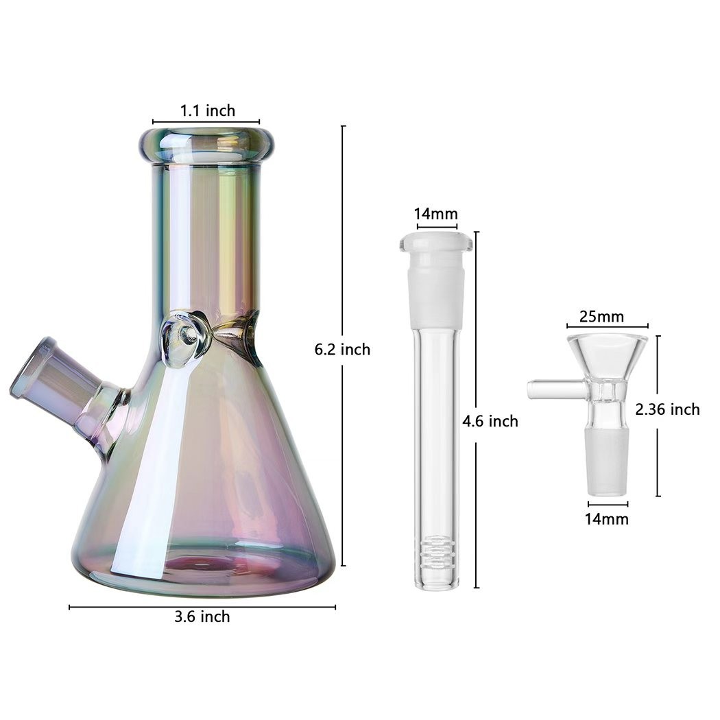 6.1" Mini Glass Bong Smoking Tobacco Glass Plating Water Pipe with 14mm Bowl