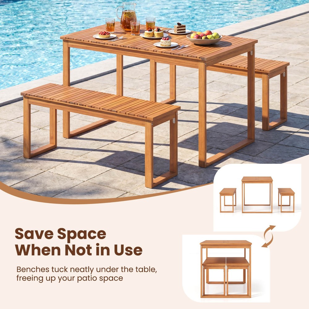 Outdoor Acacia Wood Dining Table, Rectangular Patio Table w/Slatted Tabletop