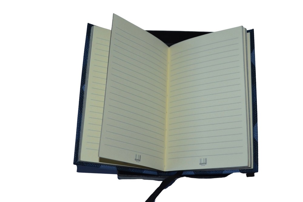 Dunhill Cadogan A6 Leather Note Book Navy Engineturn Pattern Brand New
