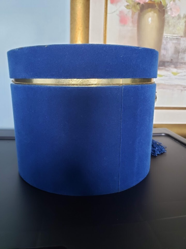 Vintage Guerlain Paris Blue Empty Velvet Round Box