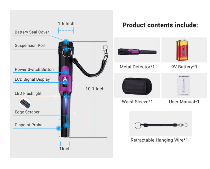 Metal Detector Pinpointer Waterproof Handheld Pin Pointer Search Finder Probe