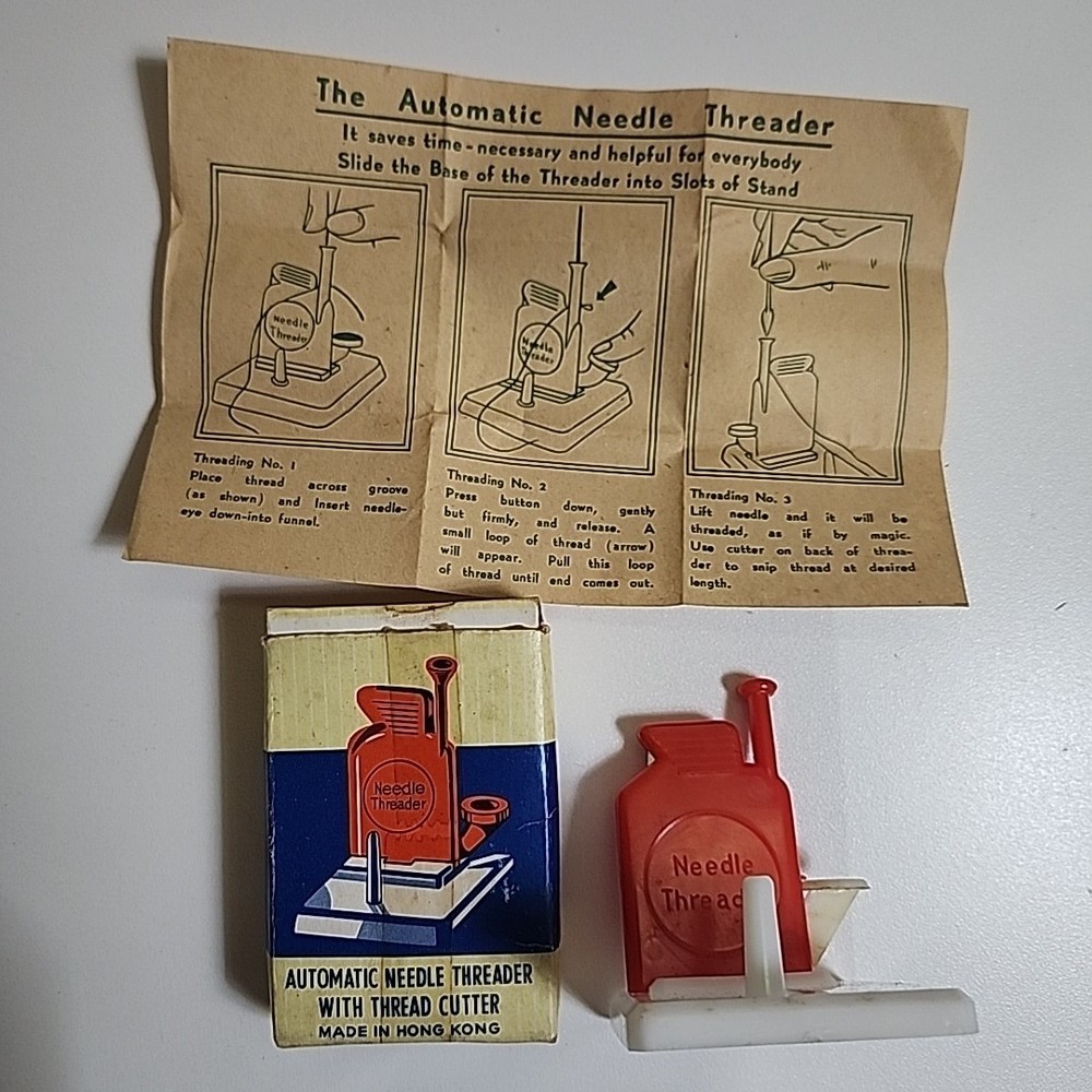Vintage Automatic Needle Threader With Thread Cutter In Original Box (Cracked)