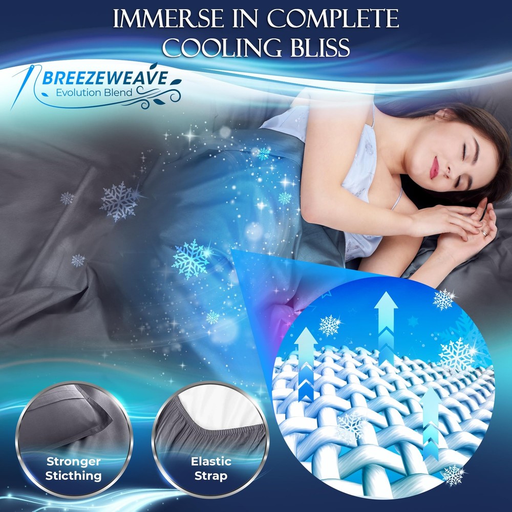 Cooling Sheets Queen Set 4pcs - Luxurious & Ultra-Soft Cooling Bed Sheets Que...