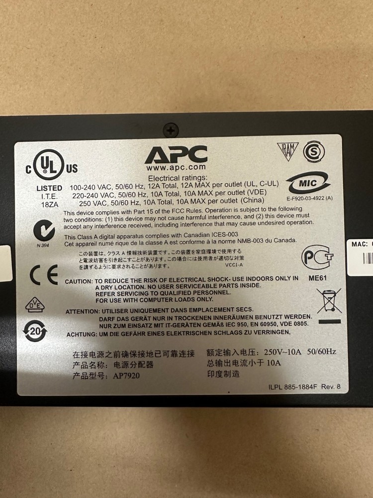 APC AP7920 Rack PDU, Switched