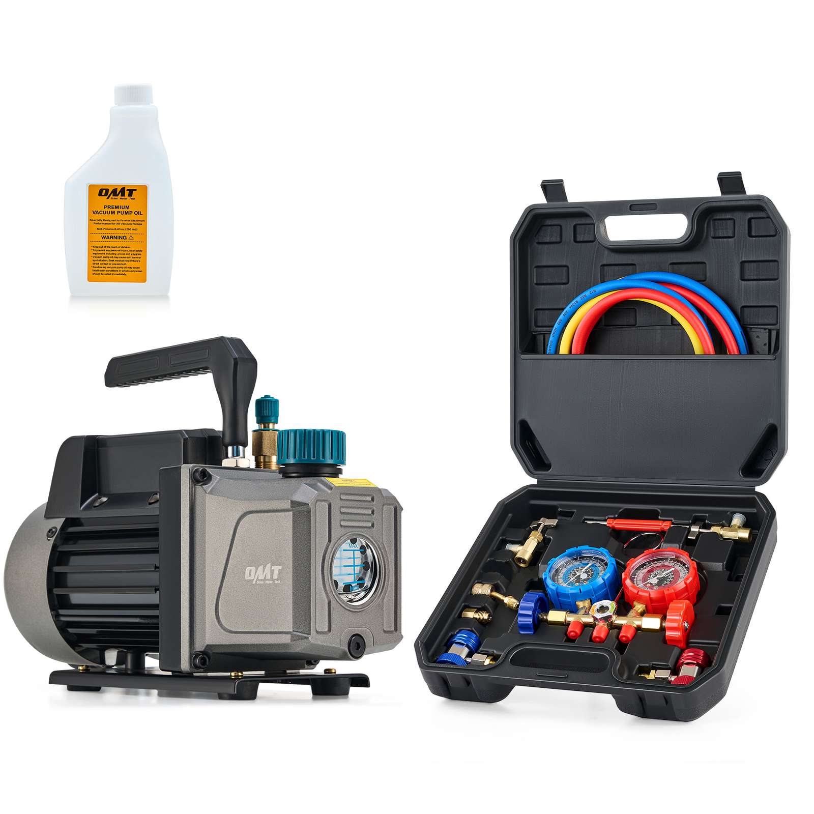 OMT 3.5CFM 1/4HP Combo AC Manifold Gauge Set Air Vacuum Pump for Auto Home HVAC