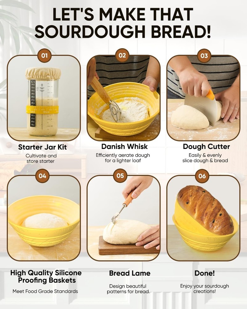 Sourdough Starter Kit 34 OZ with 2 Bread Proofing Baskets