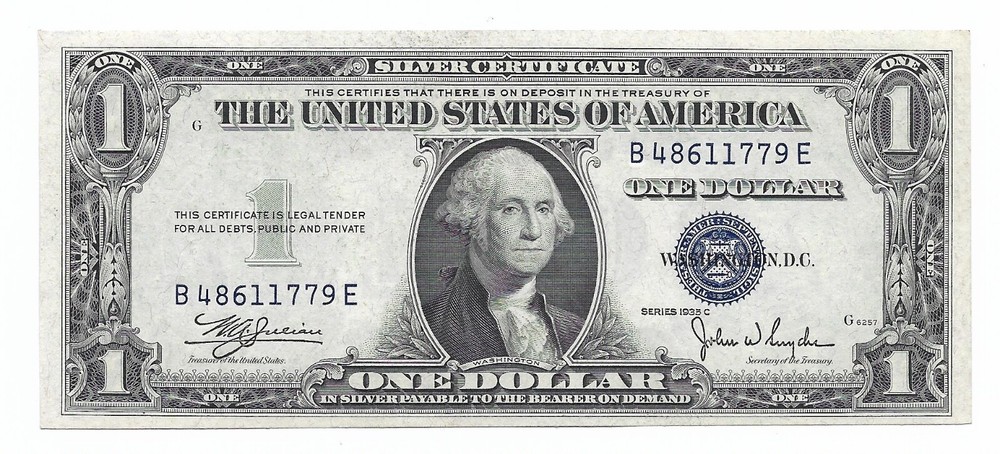 1935C $1 SILVER CERTIFICATE, Uncirculated Banknote. Faulty Alignment ERROR