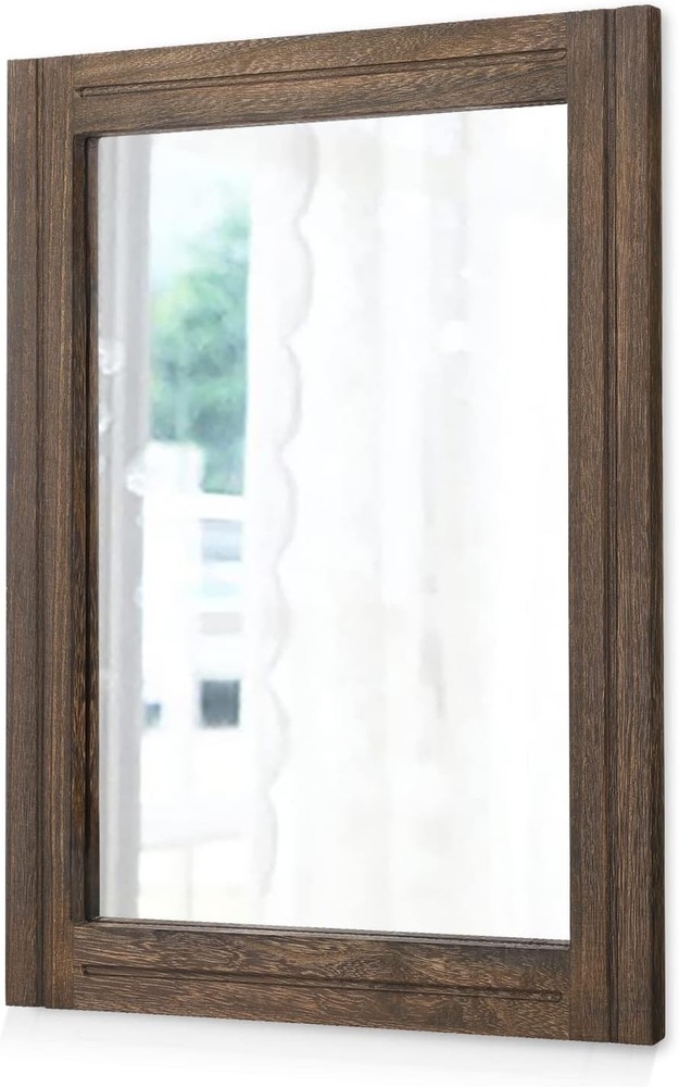 Rustic Wood Mirror Rectangle Decorative Wall Hanging Mirrors with Frame for B...