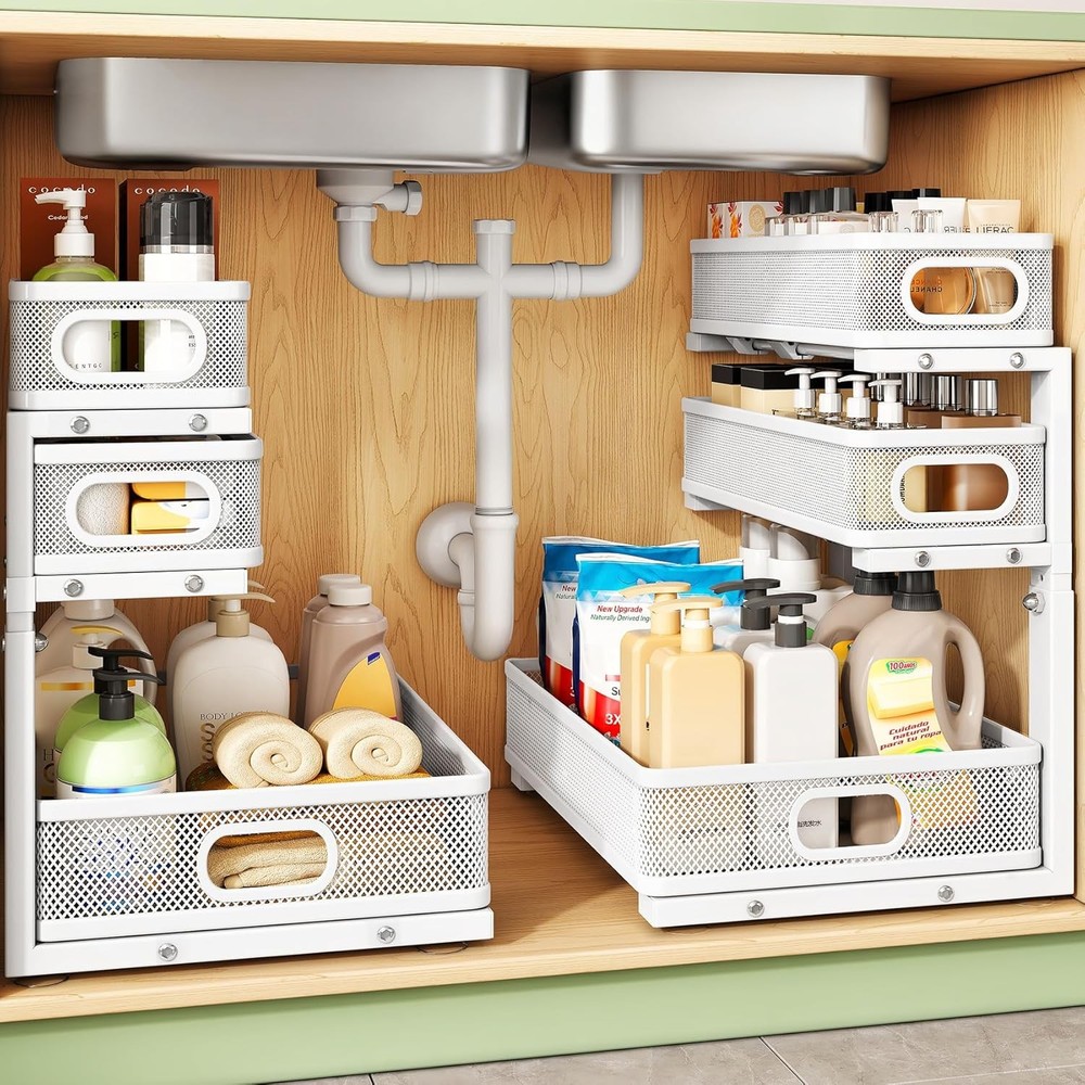 Under Sink Organizer 2-Pack 3-Tier Height Adjustable Thickened Metal Pull out