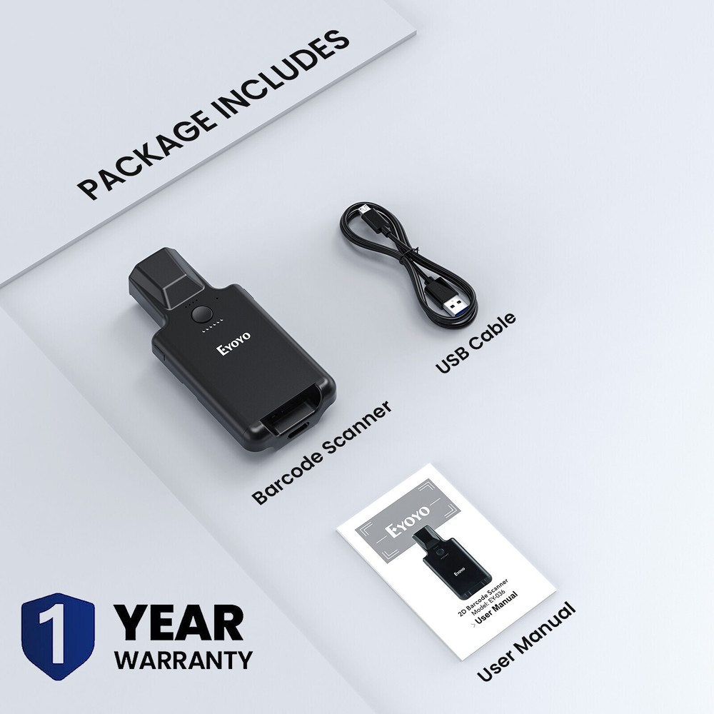 2D Back Clip Bluetooth Barcode Scanner, 3000mAh Battery,Wireless QR Code Scanner