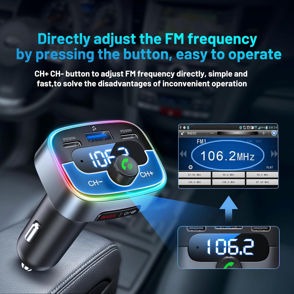 Bluetooth 5.4 Car Adapter 60W Charging USB Bluetooth Adapter for Car,Wireless Fm