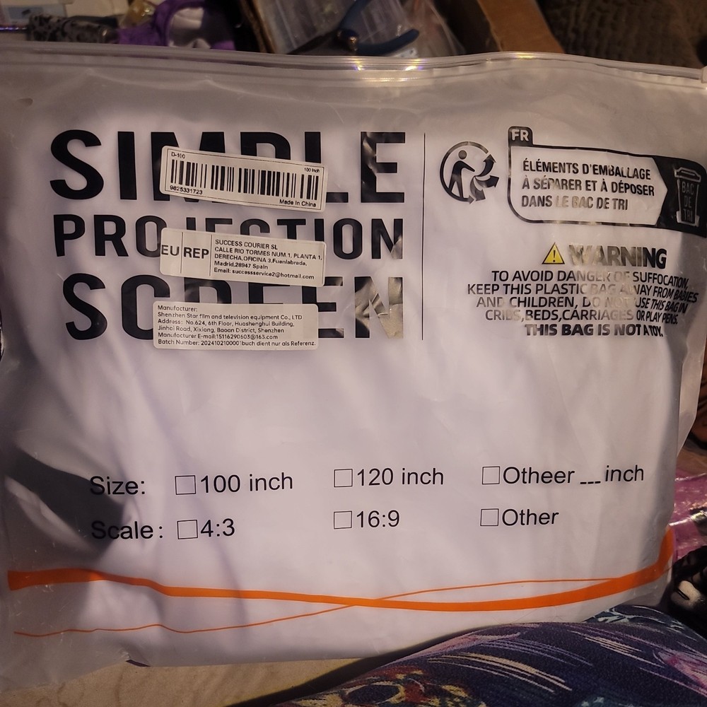 7.5 ft x 4.5 ft  Projector Screen, Foldable,  Screen only